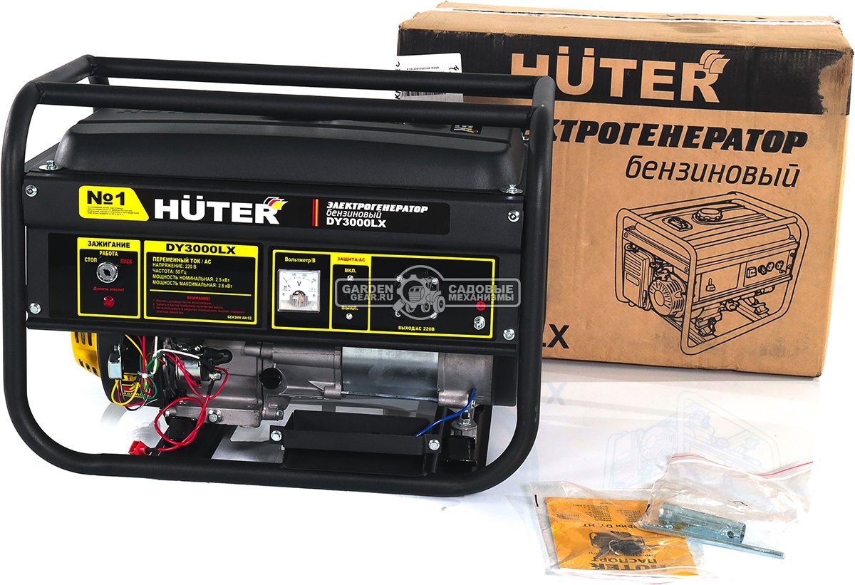 Бензиновый генератор Huter DY3000LX (PRC, Huter 163 см3, 230 В, 2,5 кВт, 12 л, эл.стартер,  АКБ - опция, 39.1 кг)
