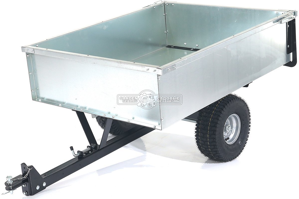 Тележка - прицеп ZimAni GT410x2 Stainless steel 500 для садовых тракторов, с механизмом опрокидывания (оцинкованной сталь, 500 кг)