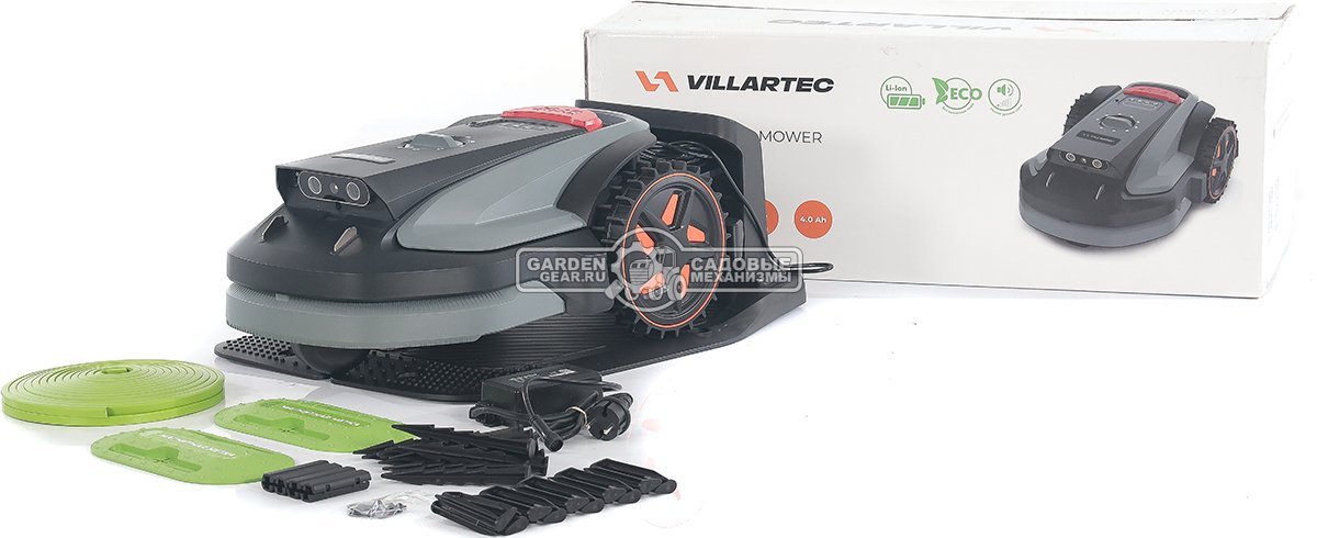 Газонокосилка робот Villartec MI 800V (площадь газона до 800 м2, беспроводной, 18 см, WI-FI, BT, 3D камера с ИИ, 20В / 4.0 Ач)