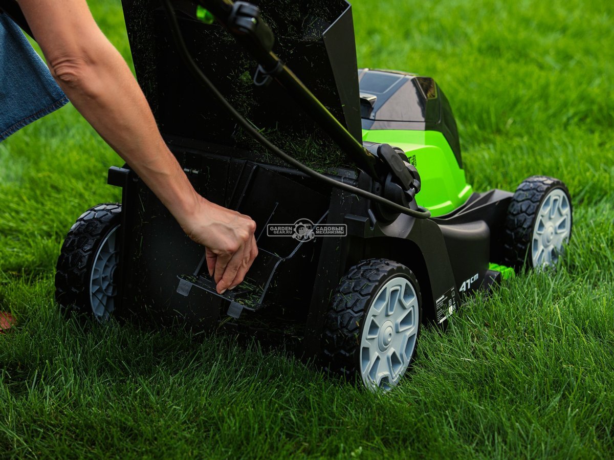 Газонокосилка аккумуляторная GreenWorks G24X2LM41 с 2 АКБ 4 А/ч и ЗУ (PRC, 2х24В, 41 см, пластик, мульчирование, 50 л, 18 кг)
