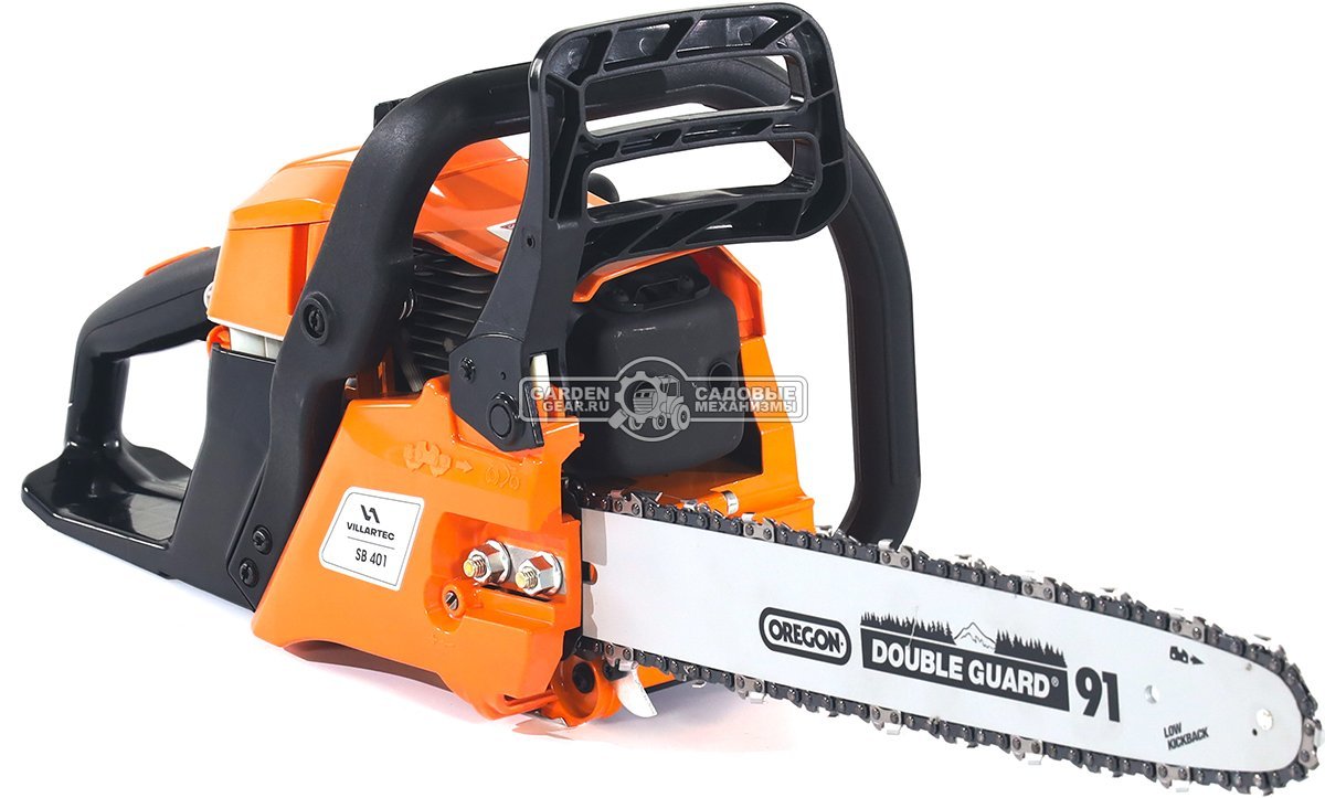 Бензопила Villartec SB401 16" + 2Т 100 мл, масло д/цепи 1 л, запасная цепь (PRC, 40.2 куб.см., 1,8 кВт/ 2.4 л.с., 3/8"-1.3-56E, 4.8 кг)