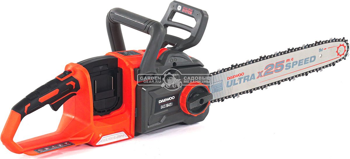Пила аккумуляторная цепная Daewoo DACS 1642Li 16" SET с 2xАКБ 5 А/ч и ЗУ (PRC, BL 2х21В, натяжение цепи без инструмента, 3/8"-1.1-57E, 4.65 кг)