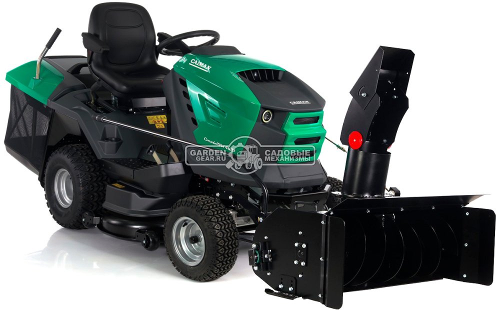 Садовый трактор Caiman Comodo Max 4WD 107D2K2 с роторным снегоуборщиком 100 см и цепями на колеса