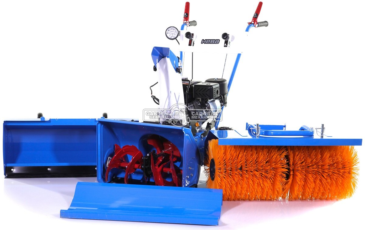 Комбимашина Нева KCB25 со щеткой 60 см, снегоуборщиком, отвалом и контейнером для мусора (PRC, Нева, 196 см3, 5 вперед/2 назад, эл/стартер, 90 кг)