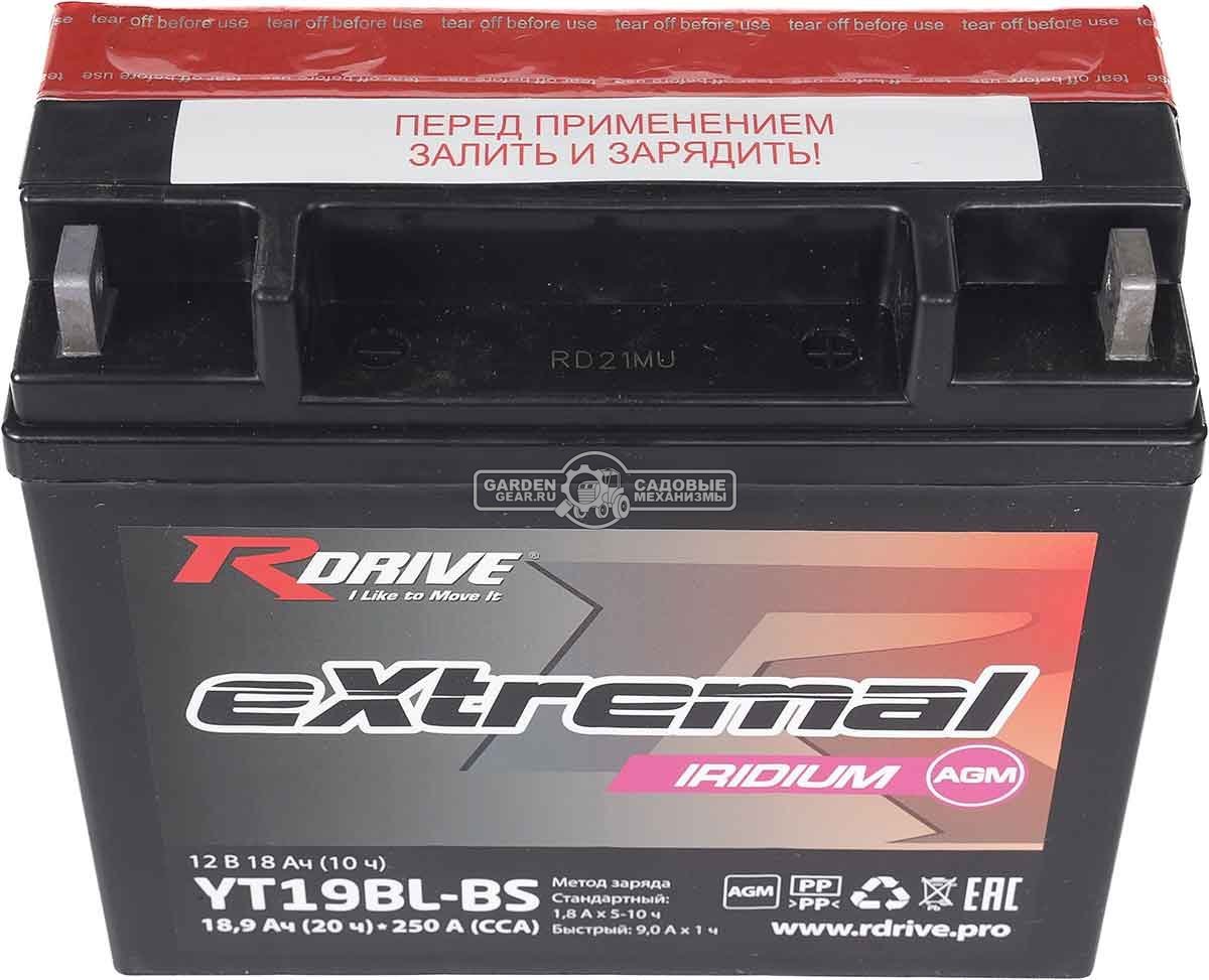 Аккумулятор RDrive Extremal Iridium YT19BL-BS 18,9 Ач, 250 А, обратная полярность, AGM, сухозаряженный (182x77x168 мм)