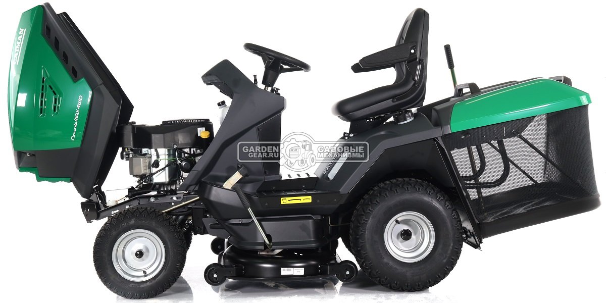 Садовый трактор Caiman Comodo Max 4WD 107D2C2 (CZE, Caiman V-Twin, 708 куб.см., гидростатика, дифференциал, 380 л, ширина кошения 102 см, 329 кг.)