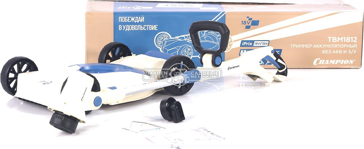 Триммер аккумуляторный с колесной базой (декой) Champion TBM1812 без АКБ и ЗУ (PRC, 18B, леска 1.6 мм, D - рукоятка, 4.0 кг)