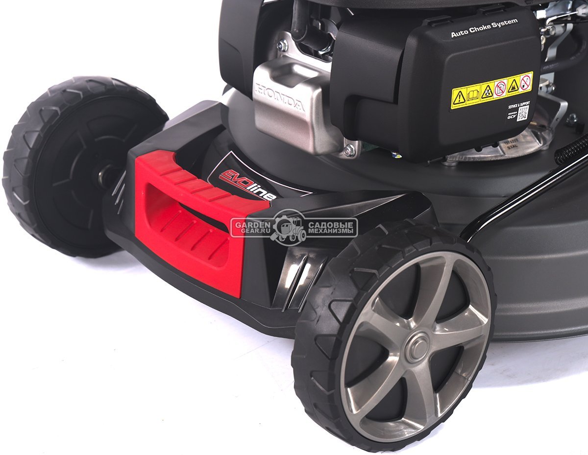 Газонокосилка бензиновая EVOline LMG 53 CVH (PRC, 53 см, Honda GCV 200, 201 см3, вариатор, 4 в 1, 70 л, сталь, 40 кг)