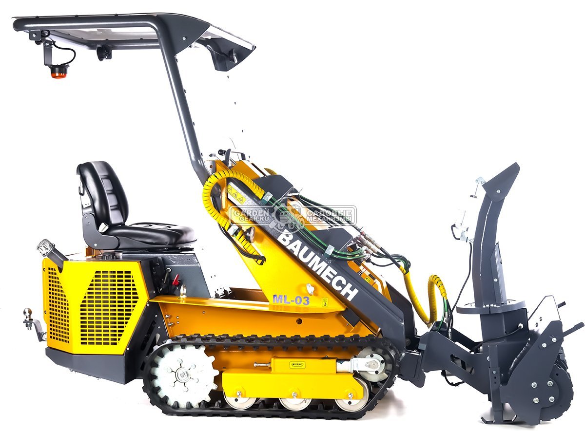 Универсальная машина мини-погрузчик Baumech ML-03 Pro + роторный снегоуборщик 110 см. + каркас безопасности с двигателем Zongshen GB750 V-Twin