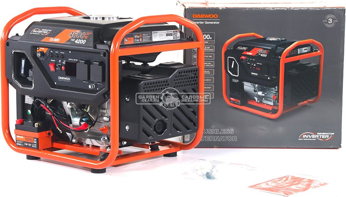 Бензиновый генератор инверторный Daewoo GDA 4600Ei с электрозапуском (PRC, Daewoo, 236 см3, 4,2/4,6 кВт, 12 л, рама, 35 кг)