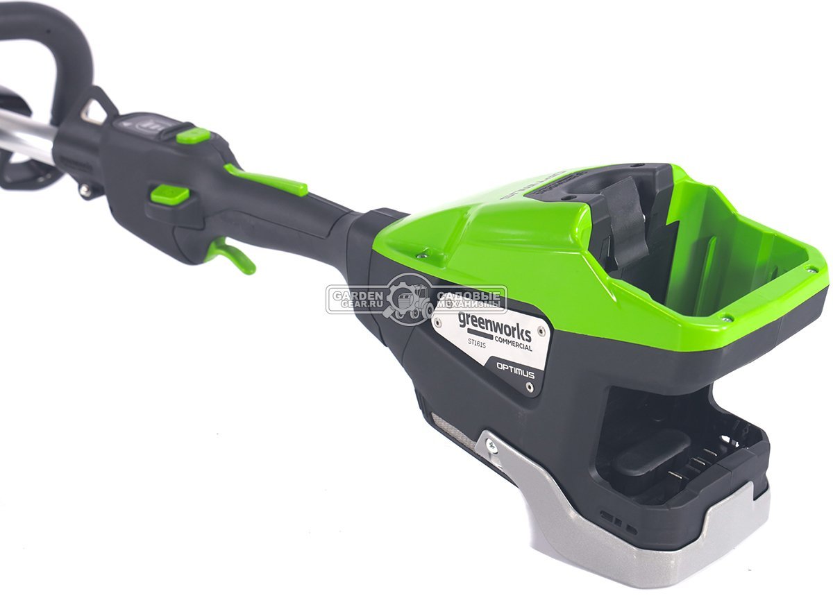 Триммер аккумуляторный GreenWorks ST161S с АКБ 5 А/ч и ЗУ (PRC, BL 82В, 1.6 кВт, леска 2.4 мм, D-рукоятка, ремень, разъем, 5.7 кг)
