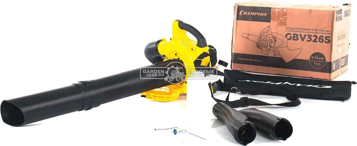 Садовый пылесос/воздуходувка бензиновая Champion GВV326S (PRC, 26 куб.см., 1,0 л.с., 612  м3/ч., 40 л., 4 кг)