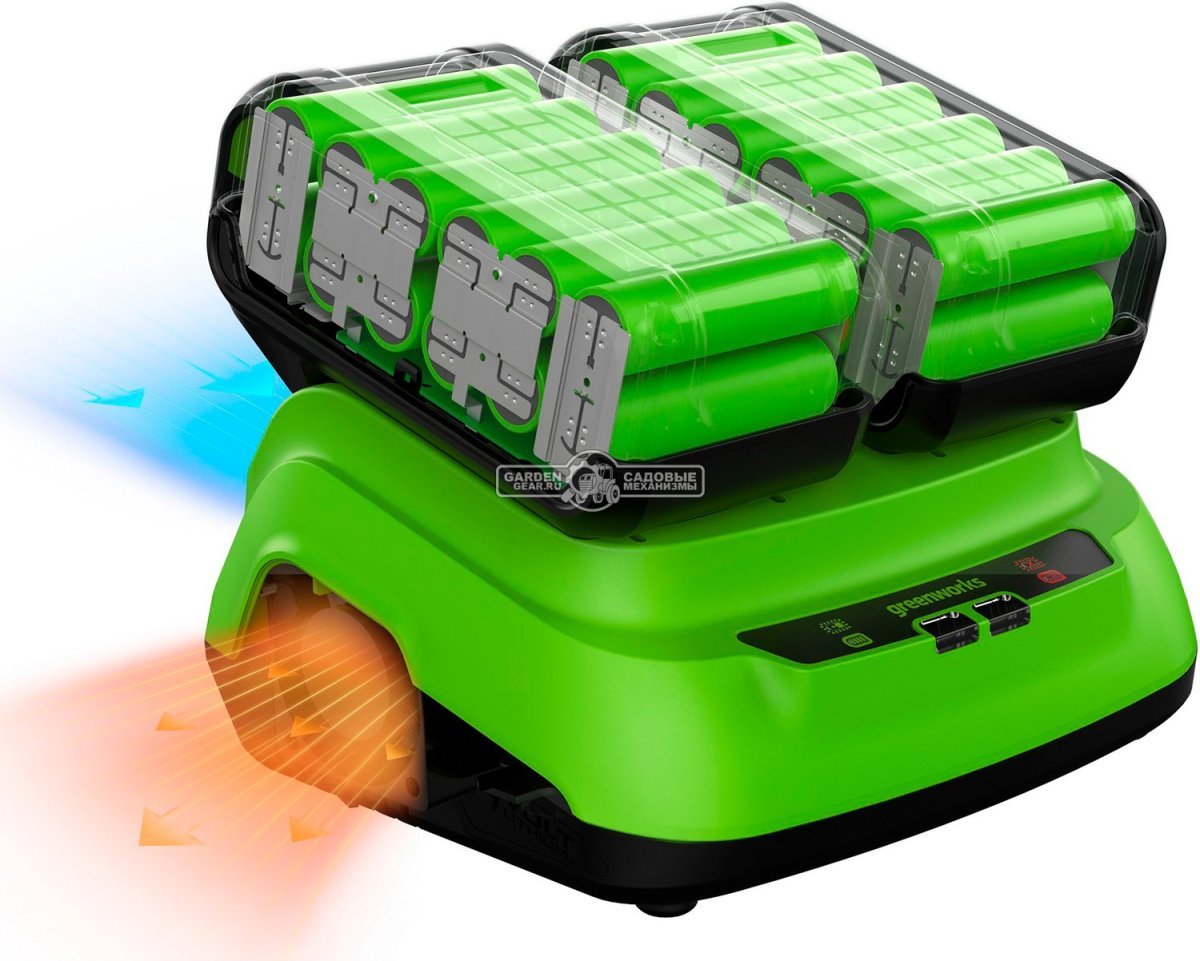 Зарядное устройство GreenWorks G24X2C8 ультрабыстрой зарядки двойное для аккумуляторов 24В (8А / 2х4А)