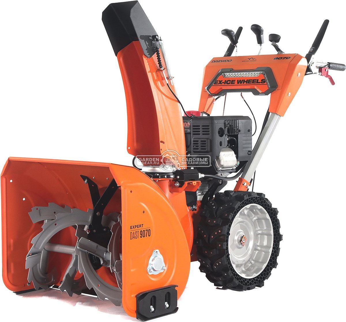 Снегоуборщик Daewoo DAST 9070 (PRC, 67 см., Daewoo, 298 куб.см., эл/стартер 220В, фара, скорости 5/2, колеса EX-ICE, подогрев рукояток, 112 кг.)