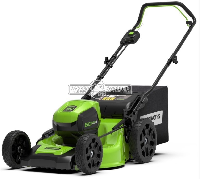 Газонокосилка аккумуляторная GreenWorks GD60LM46HP с АКБ 4 А/ч и ЗУ (PRC, BL 60В, 46 см, сталь, 3 в 1, 55 л, 24.5 кг)
