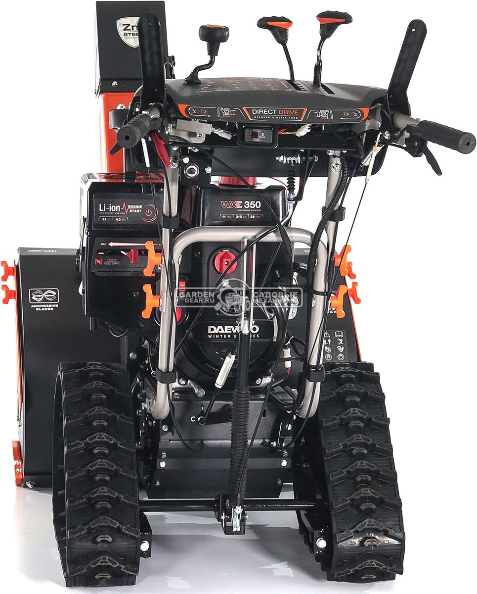 Снегоуборщик Daewoo DAST 430 гусеничный (PRC, 76 см, Daewoo WXE 350, 310 см3, запуск от аккумулятора, фара, гусеницы Arctic track, 125 кг.)