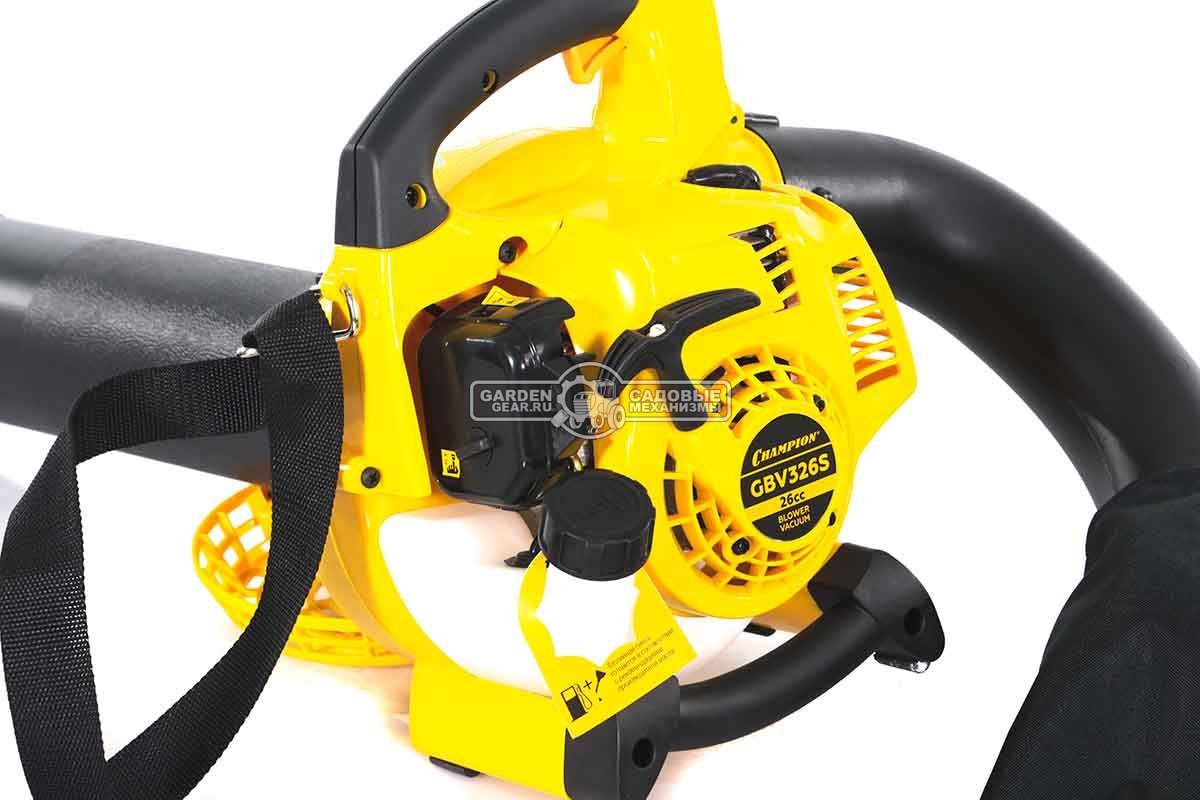 Садовый пылесос/воздуходувка бензиновая Champion GВV326S (PRC, 26 куб.см., 1,0 л.с., 612  м3/ч., 40 л., 4 кг)