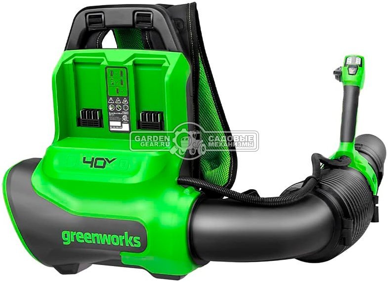 Воздуходувка аккумуляторная ранцевая GreenWorks АGD40BPG2 без АКБ и ЗУ (PRC, BL 40В, 281 км/ч, 20 м3\мин, Turbo режим)
