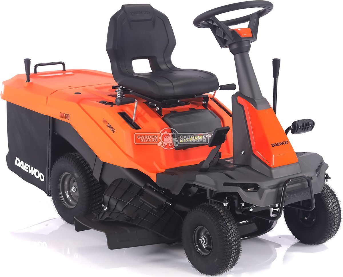 Садовый минирайдер Daewoo DWR 610 (PRC, Daewoo, 225 куб.см., полуавтомат CVT, травосборник 150 л., ширина кошения 61 см., 3 в 1, 127 кг.)