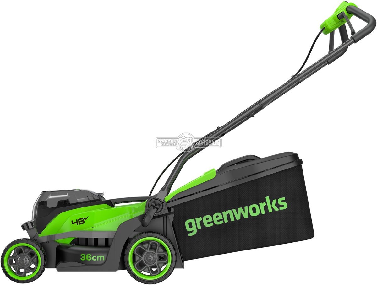 Газонокосилка аккумуляторная GreenWorks GD24X2LM361 без АКБ и ЗУ (PRC, BL 2x24В, 36 см, пластик, мульчирование, 40 л, 12.9 кг)