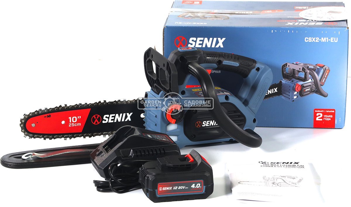 Пила аккумуляторная цепная Senix CSX2-M1-EU 10" с АКБ 4 А/ч и ЗУ (PRC, BL 20В, 3/8",1.1 мм, 40E, 3.2 кг)
