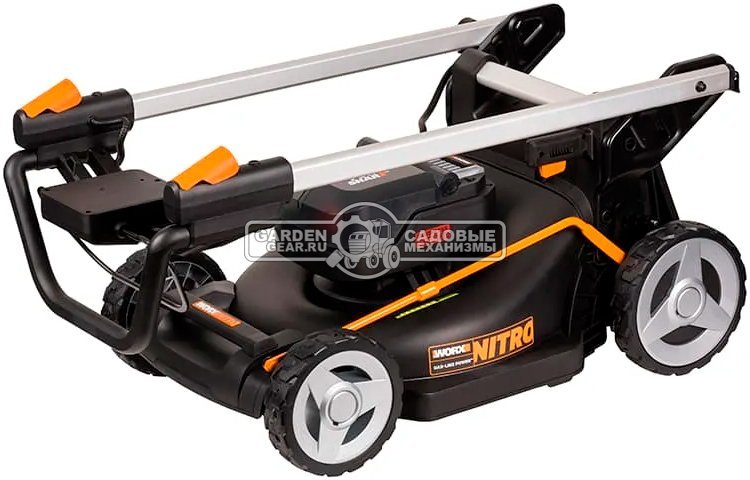 Газонокосилка аккумуляторная Worx WG748E с 2 АКБ 4 А/ч и ЗУ (PRC, BL 2х20В, 46 см, сталь, мульчирование, 55 л, 27.5 кг)