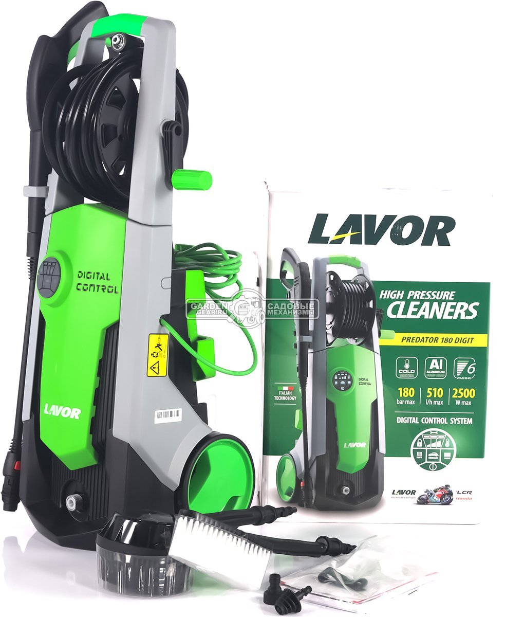 Мойка высокого давления Lavor Predator 180 Digit (PRC, 2500 Вт, 180 бар, 510 л/час, электронная панель управления, барабан + шланг 8 м, 15.8 кг)