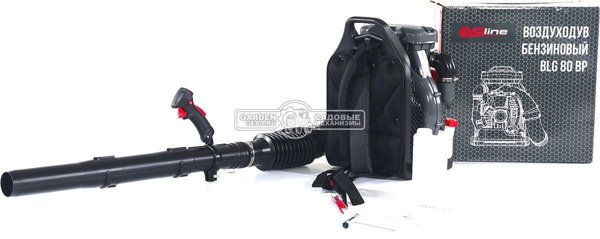 Воздуходувка бензиновая ранцевая EVOline BLG 80 BP (PRC, 79,4 куб.см., 4,5 л.с., 1190 м3/ч, 104 м/с, 11 кг)