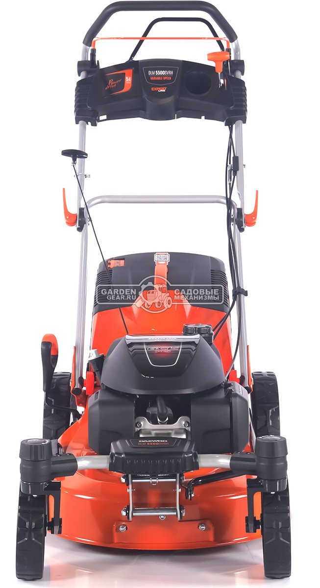 Газонокосилка бензиновая Daewoo DLM 5500SVRH с рояльными колесами (PRC, 54 см, Honda GCV 145 см3, 70 л, Turbo X Blade, вариатор, сталь, 4 в 1, 36 кг)