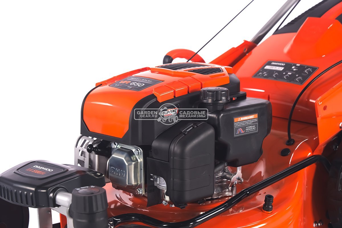 Газонокосилка бензиновая Daewoo DLM 5100SR4 с рояльными колесами (PRC, 50 см, Daewoo 165 см3, 70 л, TURBO X BLADE, сталь, 4 в 1, 32 кг)
