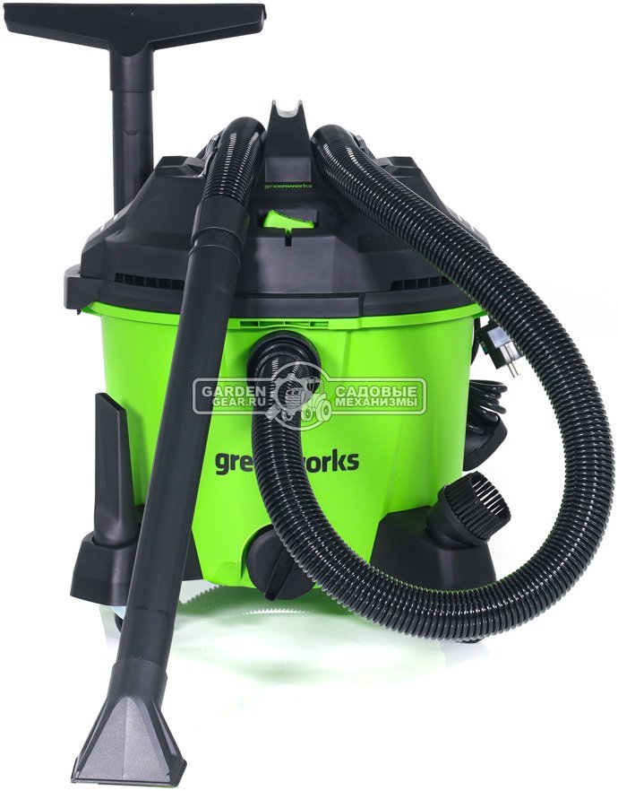 Пылесос GreenWorks G120WDV для сухой и влажной уборки (PRC, 1200 Вт, 3150 л/мин, контейнер 34 л, шланг 2 м, 8.4 кг)