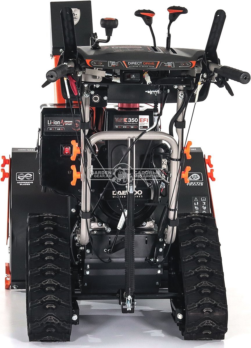 Снегоуборщик Daewoo DAST 430 (EFI) гусеничный (PRC, 76 см, Daewoo WXE 350 EFI, 310 см3, запуск от аккумулятора, фара, гусеницы Arctic track, 125 кг.)