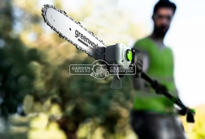 Высоторез аккумуляторный GreenWorks PS102T без АКБ и ЗУ (PRC, BL 82В, шина 25 см, телескоп. штанга, 4.65 кг) 