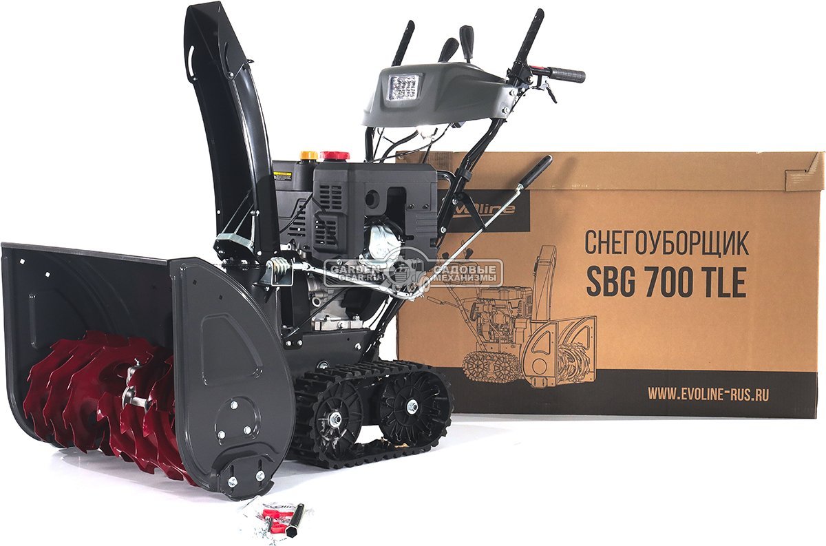 Снегоуборщик Evoline SBG 700 TLE гусеничный (PRC, 70 см, Loncin, 383 см3, эл/стартер 220В, фара, разблокировка гусениц, подогрев рукояток, 120 кг)