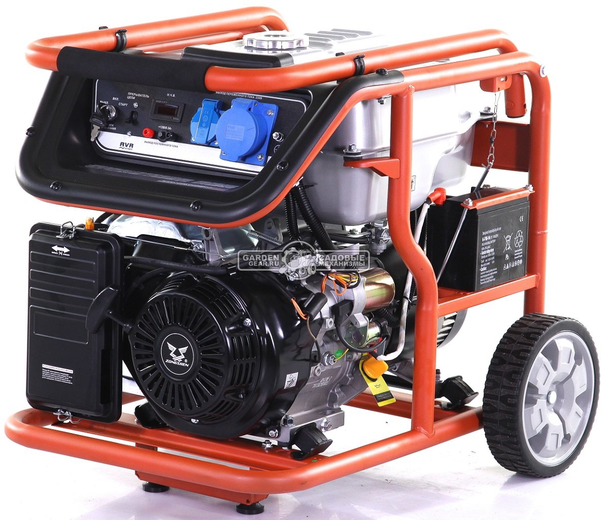 Бензиновый генератор Zongshen Premium KB 7000 E (PRC, 420 см3, 6.0/6.5 кВт, 32 л, электростарт, колеса, 90 кг)
