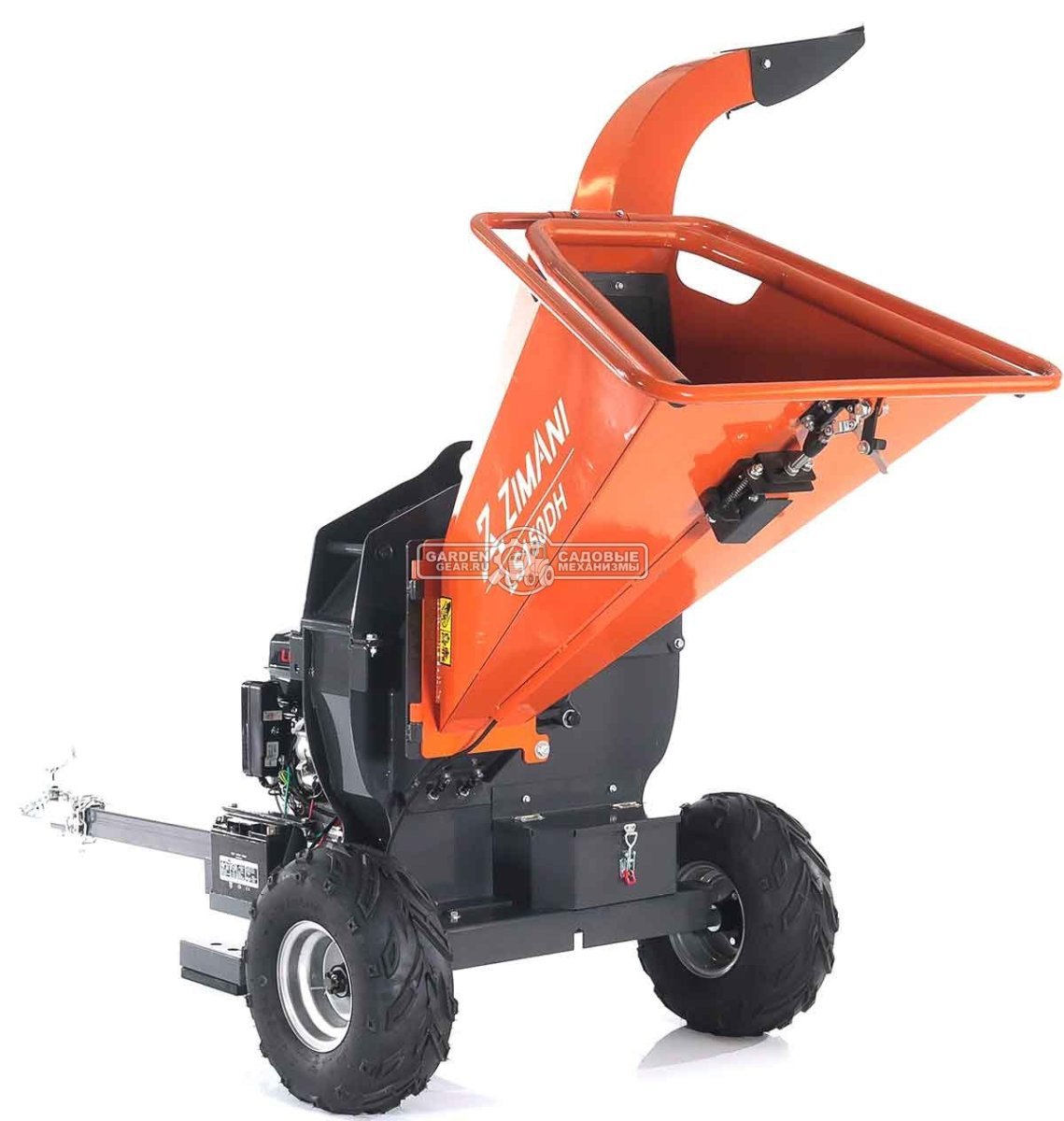 Измельчитель веток ZimAni LS 150 DH (PRC, Loncin 420 куб.см., 15 л.с., с эл. старт, дисковый, ветки до 100 мм, повор. желоб, одноосный прицеп, 250 кг)