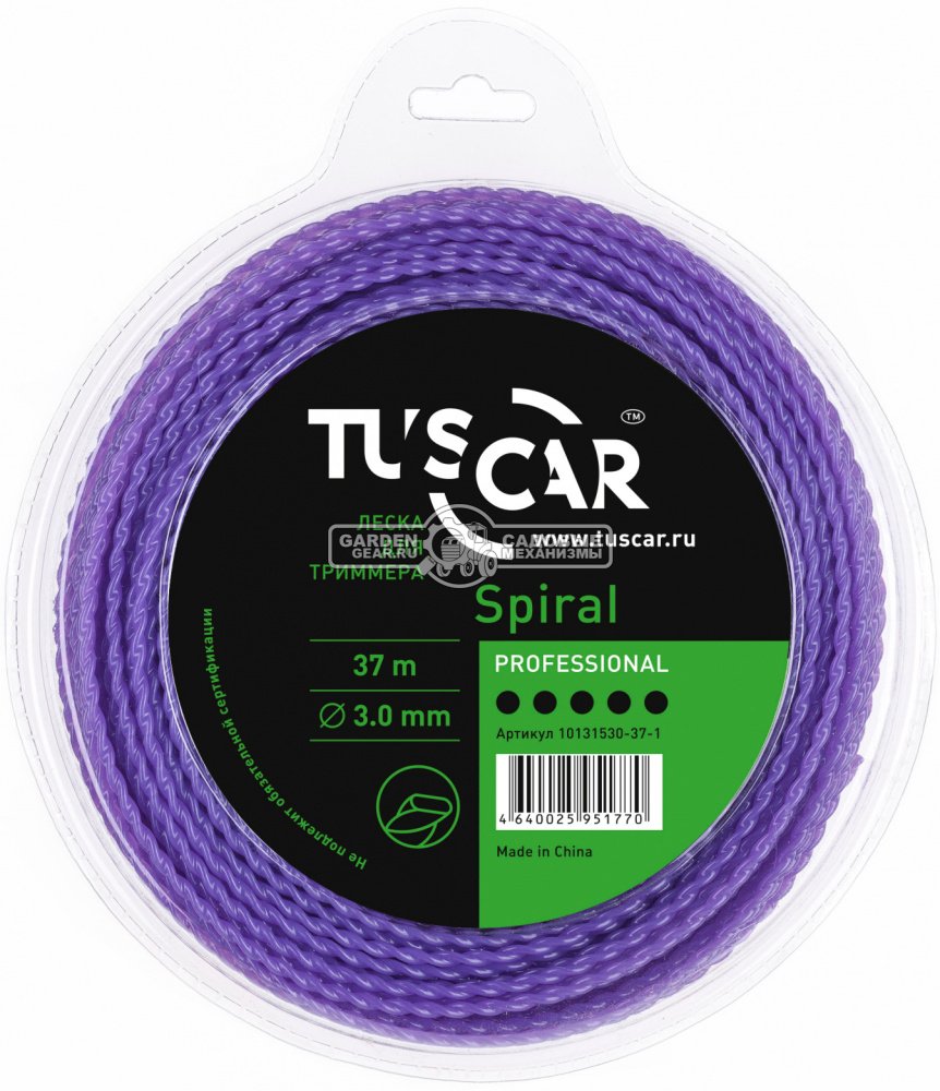 Леска Tuscar Spiral Professional 3.0 мм х 37 м (витой эллипс, 100% полимер UBE INDUSTRIES Япония)