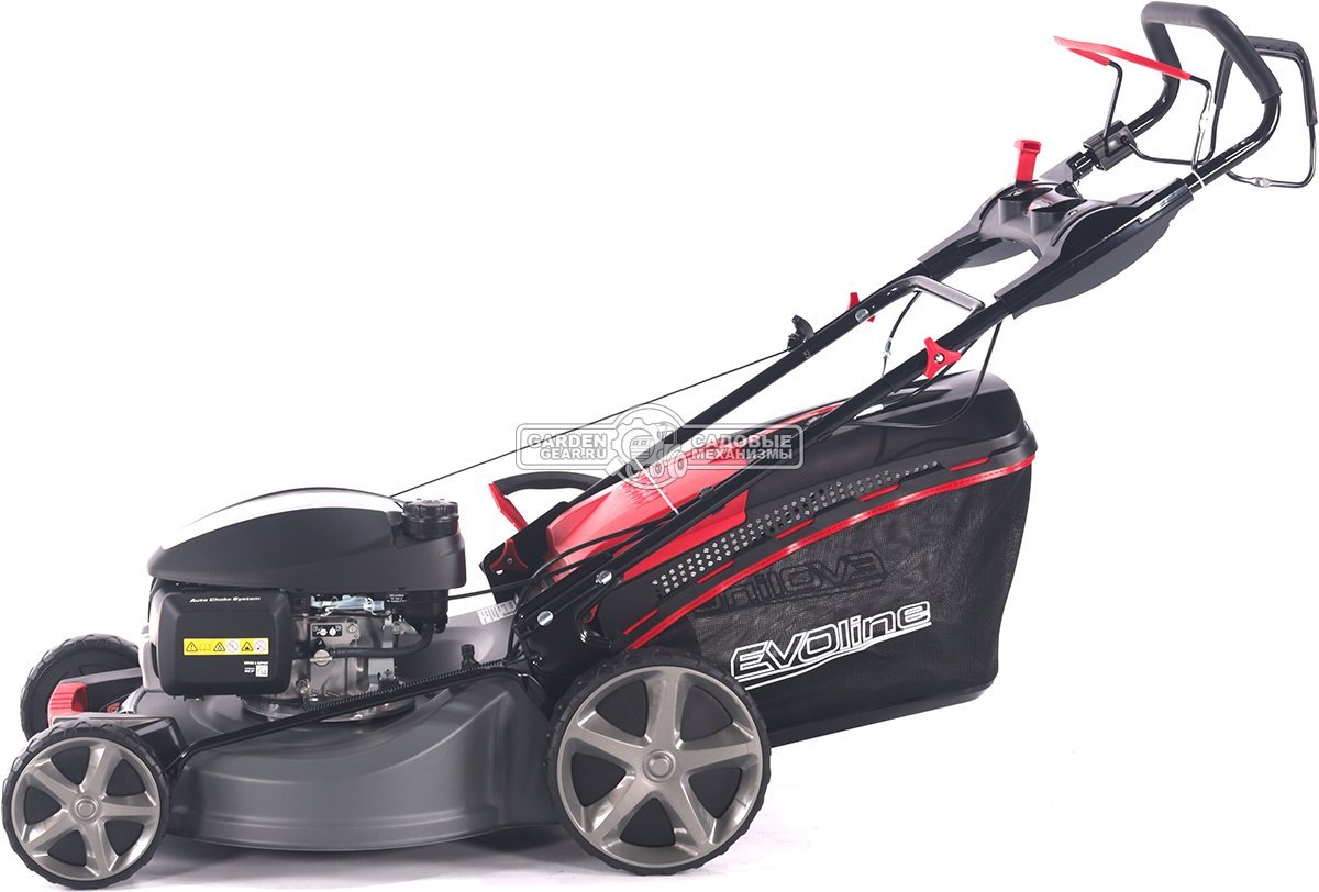Газонокосилка бензиновая EVOline LMG 53 CVH (PRC, 53 см, Honda GCV 200, 201 см3, вариатор, 4 в 1, 70 л, сталь, 40 кг)
