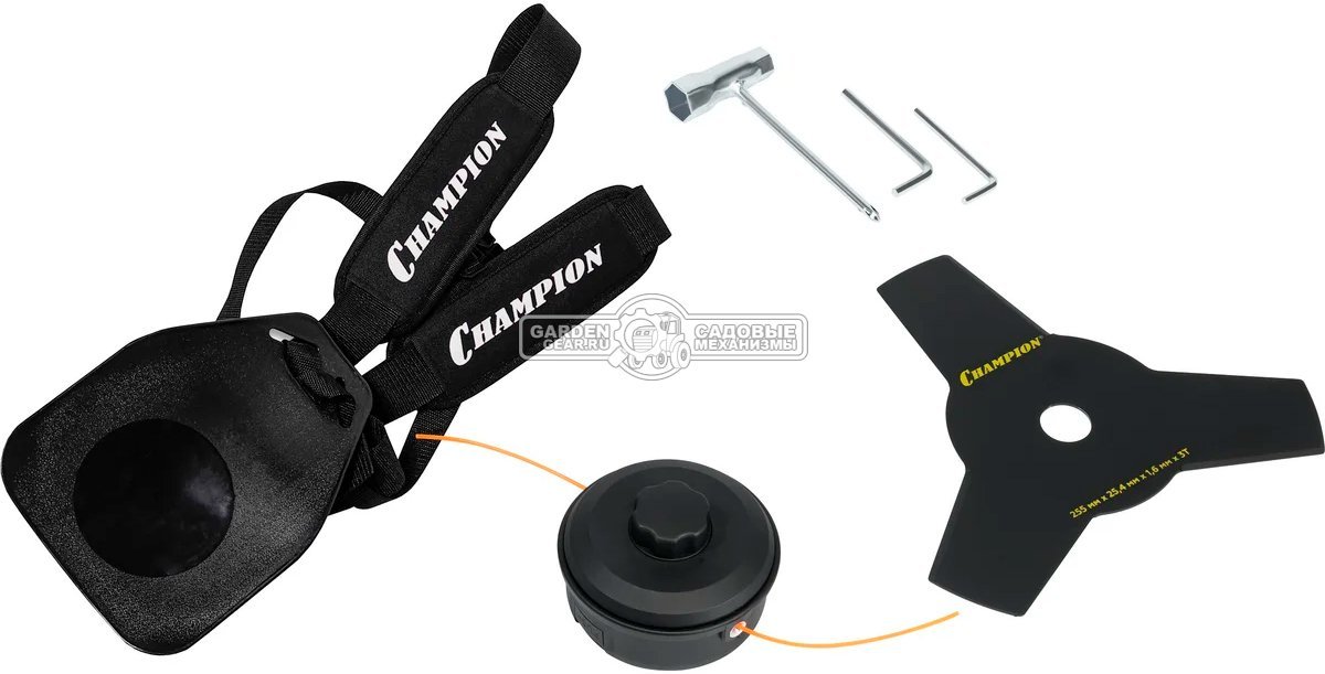 Электрокоса Champion ET1500 (PRC, 1500 Вт, леска 2.4 мм + нож 3T, разбор. штанга, T-рукоятка, ремень, 5.4 кг)