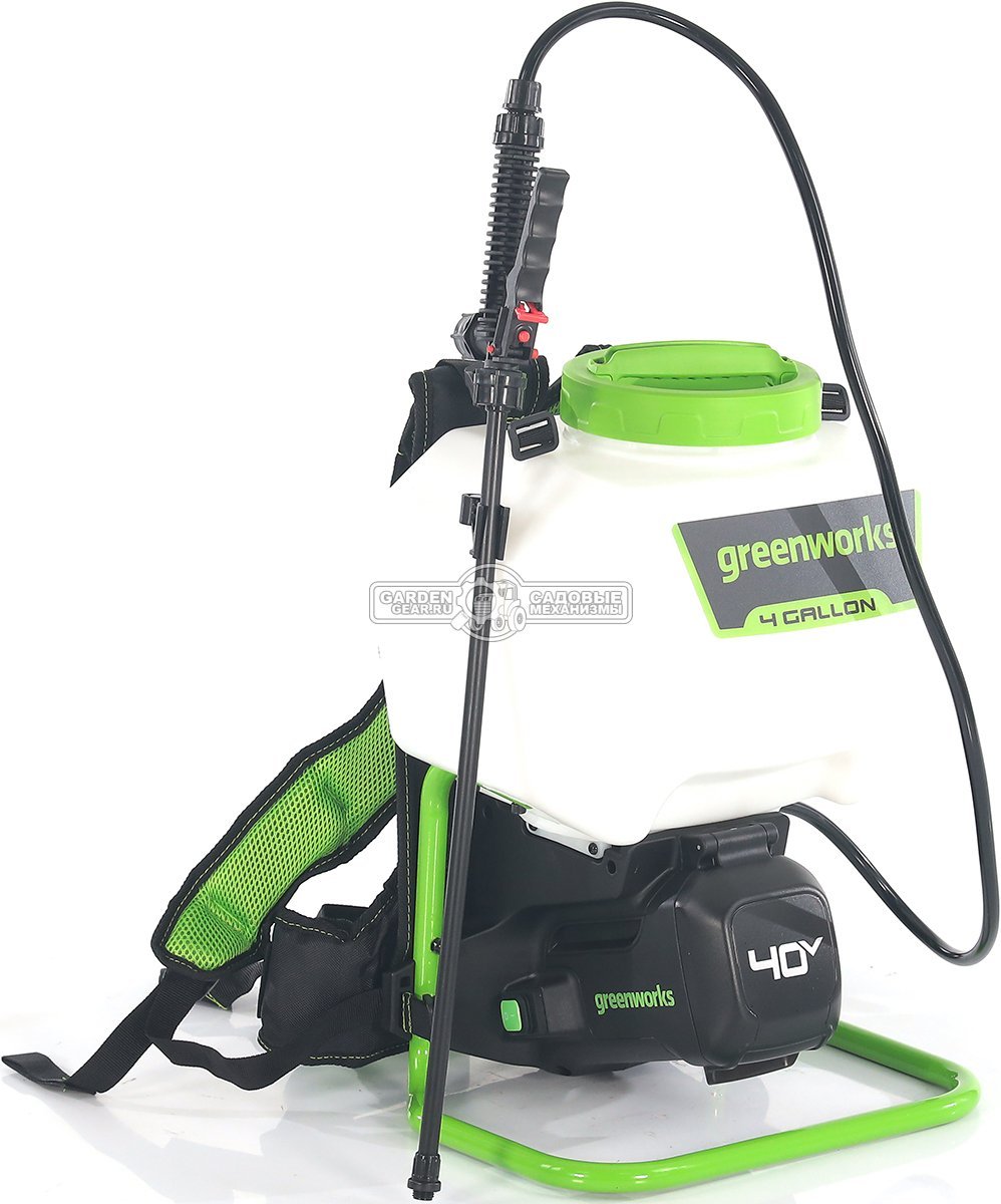 Опрыскиватель аккумуляторный GreenWorks G40BPS с АКБ 2 А/ч и ЗУ (PRC, 40В, ранцевый, 15 л, 1.9 л/мин, 4.7 кг)