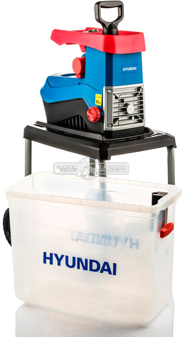 Садовый измельчитель веток электрический Hyundai HYCH 2800 (PRC, 2800 Вт, шестерня, ветки до 45 мм, контейнер 60 л, 19.2 кг)