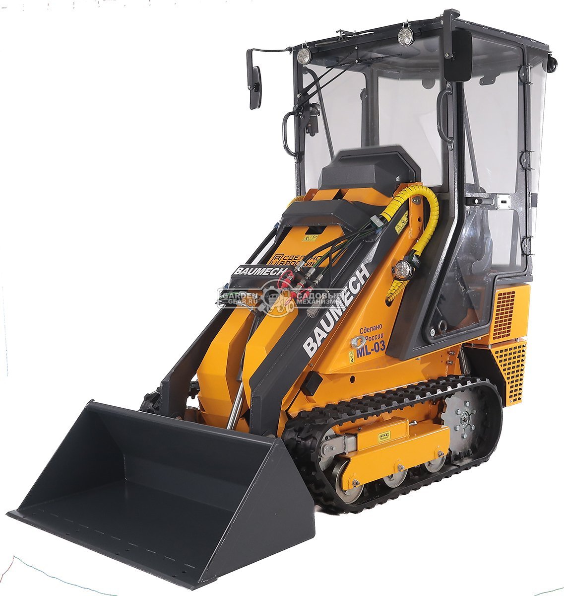 Универсальная машина мини-погрузчик Baumech ML-03 Pro с зимней кабиной + ковш универсальный 110 см., с двигателем Honda GX630 V-Twin