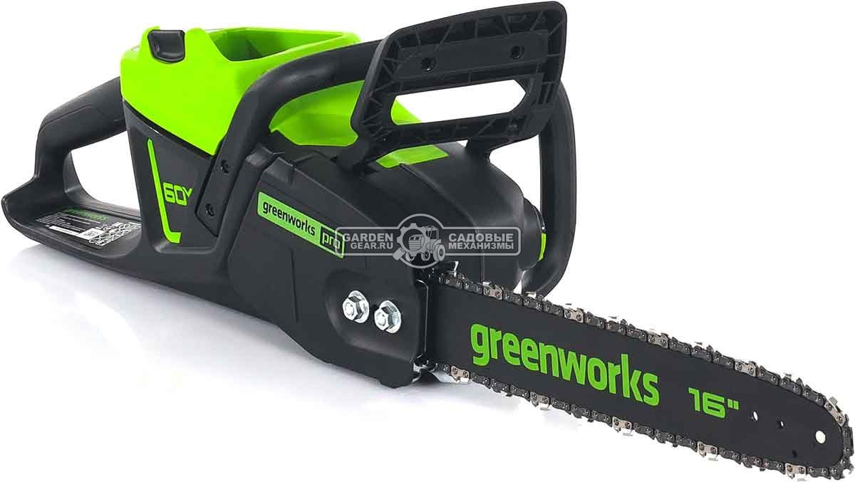 Пила аккумуляторная цепная GreenWorks GD60CS25 16" c АКБ 4 А/ч и ЗУ (PRC, BL 60В, 3/8"-1.3-56E, 4.7 кг)