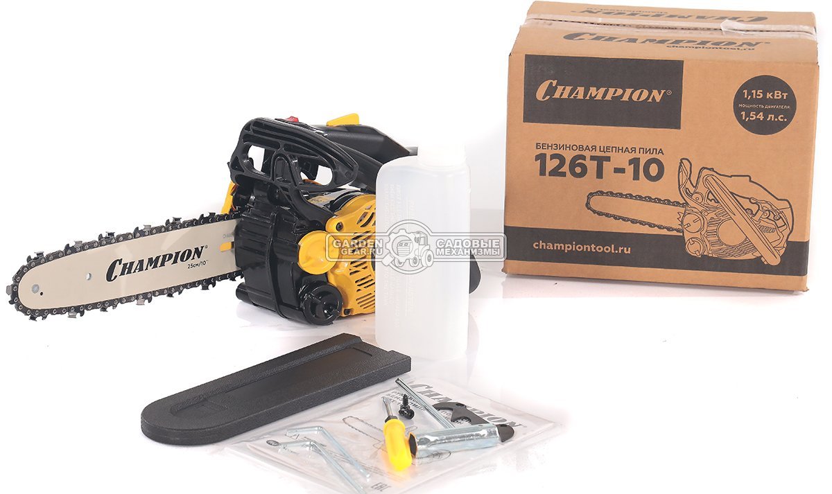 Бензопила сучкорез одноручная Champion 126T 10" (PRC, 25 куб.см., 1.15 кВт/1.54 л.с., 3/8"-1.3-40E, 2.4 кг)