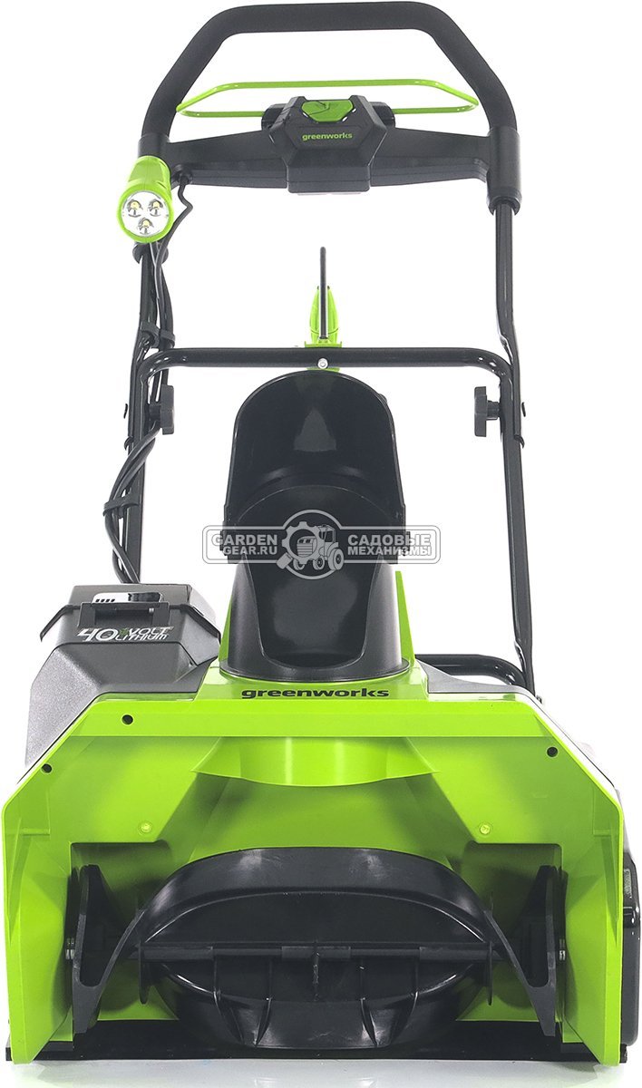 Снегоуборщик аккумуляторный GreenWorks GD40SB с АКБ 4 А/ч и ЗУ (PRC, BL 40В, ширина 51 см, фара, 15 кг)