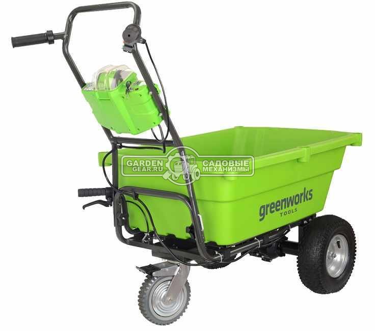 Тачка аккумуляторная самоходная GreenWorks G40GC без АКБ и ЗУ (PRC, 40В, грузоподъемность 100 кг, 106 л, 2 вперед/1 назад, вес 35 кг)