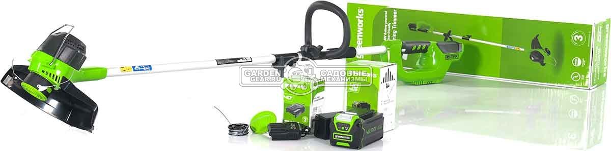 Триммер аккумуляторный GreenWorks G40LT с АКБ 4 А/ч и ЗУ (PRC, 40В, леска 1.65 мм, 3 кг)