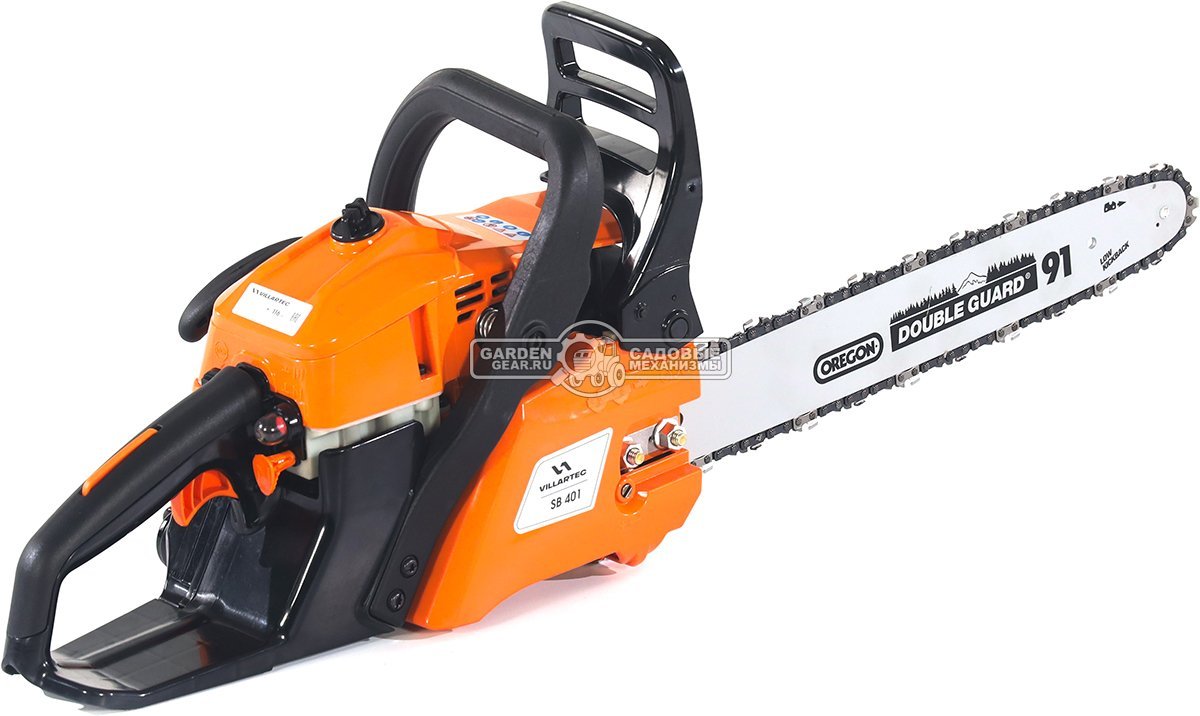 Бензопила Villartec SB401 16" + 2Т 100 мл, масло д/цепи 1 л, запасная цепь (PRC, 40.2 куб.см., 1,8 кВт/ 2.4 л.с., 3/8"-1.3-56E, 4.8 кг)