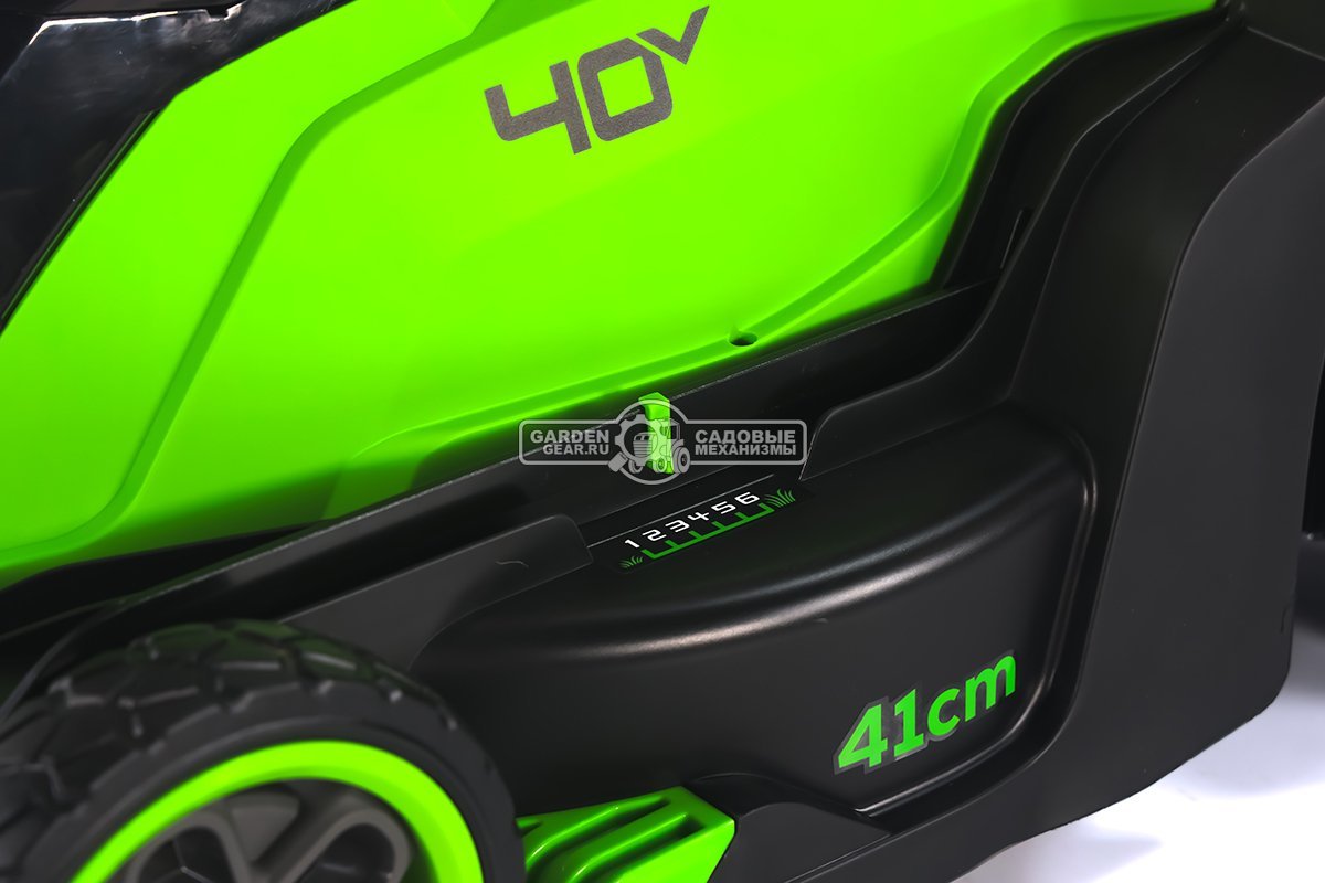 Газонокосилка аккумуляторная GreenWorks GD40LM411 с АКБ 5 А/ч и ЗУ (PRC, BL 40В, 41 см, пластик, мульчирование, 60 л, 16.5 кг)