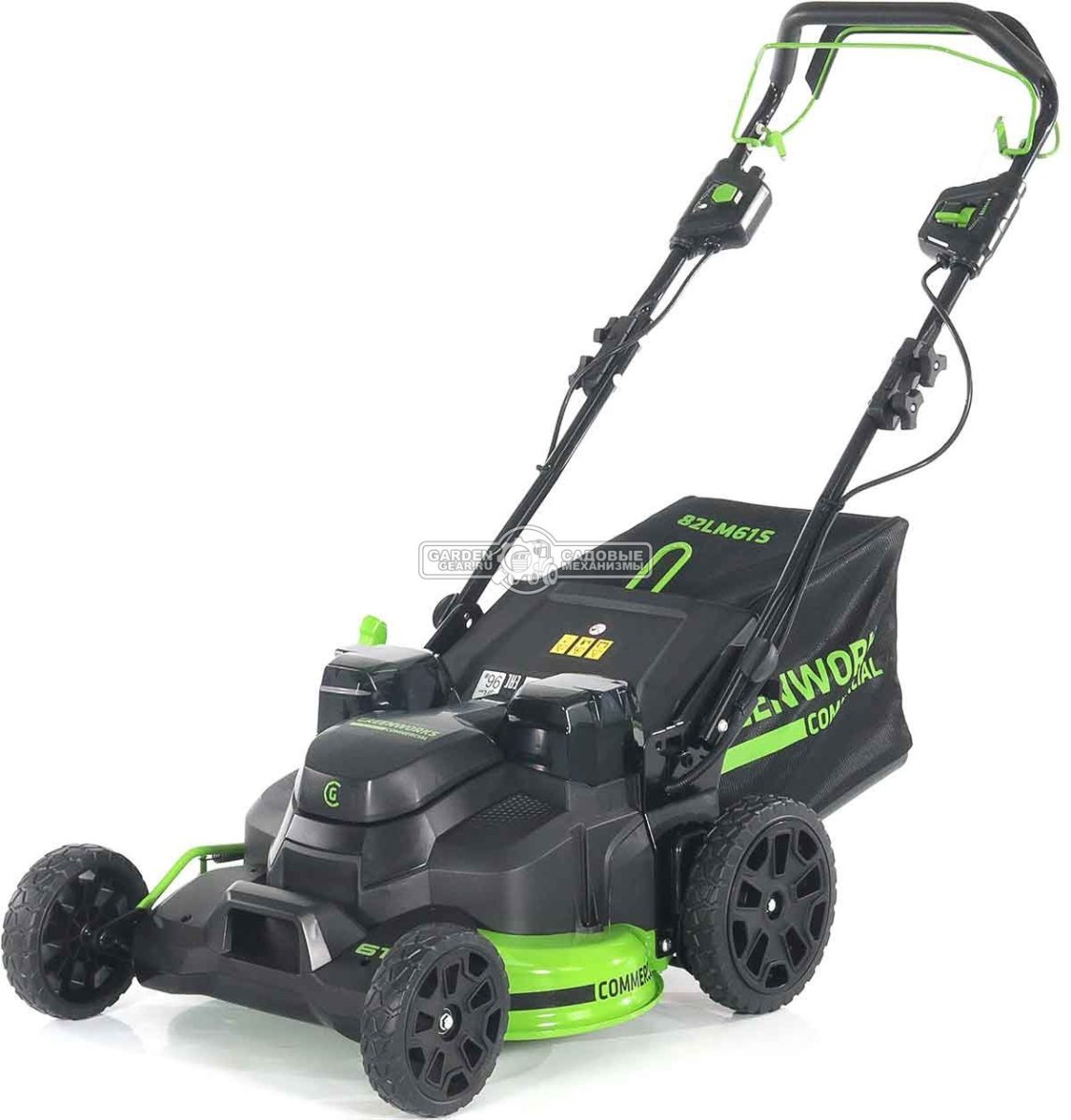 Газонокосилка аккумуляторная самоходная GreenWorks GC82LM61S TwinForce без АКБ и ЗУ (PRC, BL 82В, 61 см, сталь, 2 слота для АКБ, мульч., 70 л, 32 кг)